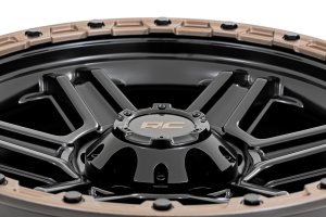 Wheel - Rough Country - 79 Series, One-Piece, 15x8, 5x5.5, -19mm Offset - Semi Gloss Black w/Bronze Ring